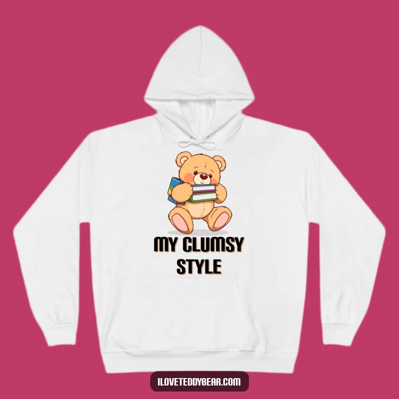 Funny Clumsy Book Bear Hoodie - Cozy Klutz Style, Amazing Funny Gift