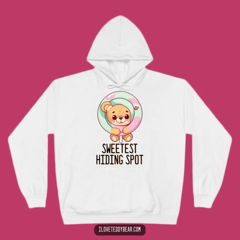 Cozy Funny Teddy Bear Lollipop Peek Hoodie: Sweet Comfort!