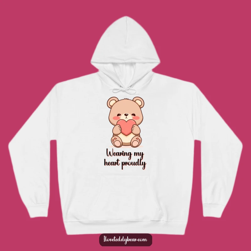 Cozy Shy Bear Heart Hoodie - Warm Cartoon Art for Sweet Affection