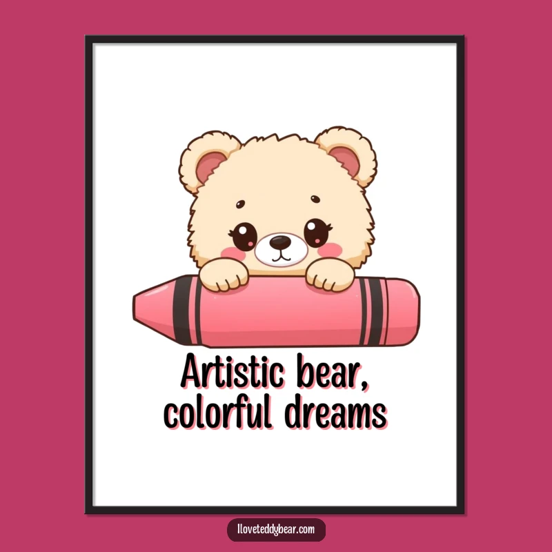 Free Printable Funny Wall Art: Fluffy Bear Crayon Peek, Whimsical Art! Downloadable Home Decor.