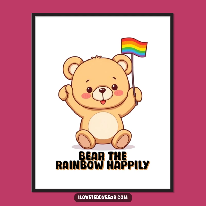 Funny Free Printable Wall Art: Teddy Bear Rainbow Flag - Joyful Downloadable Decor