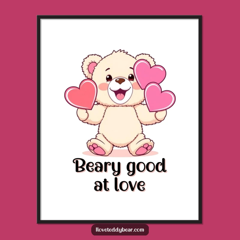 Free Printable Wall Art: Teddy Bear Juggling Hearts, Downloadable Decor