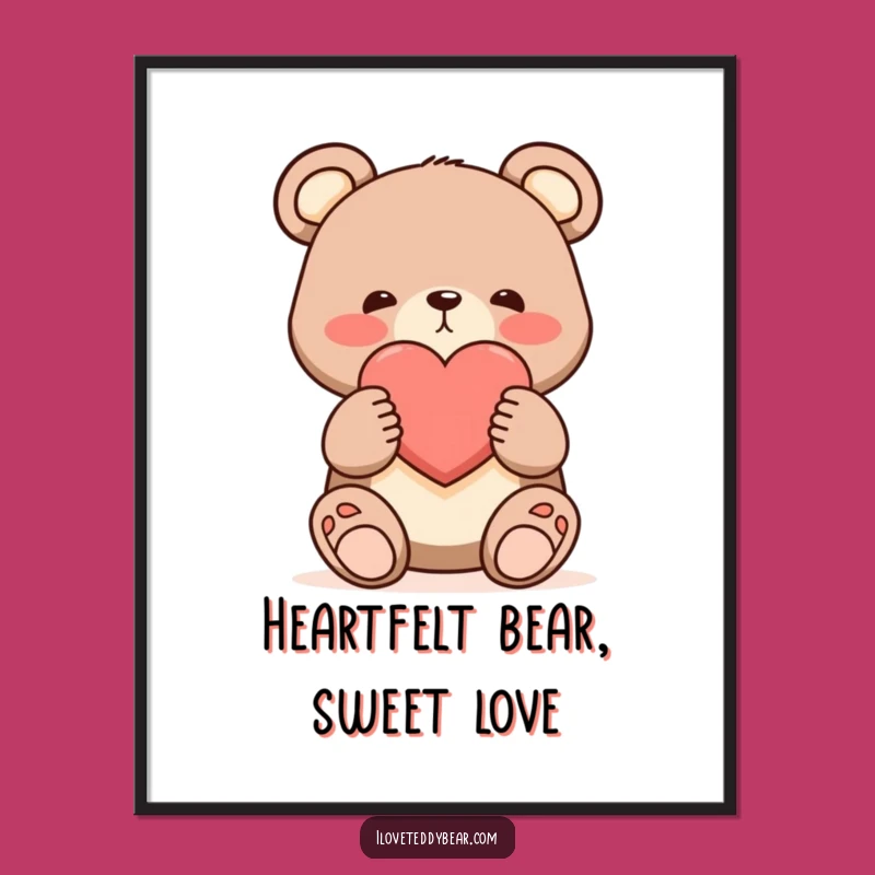 Free Printable Funny Wall Art: Shy Bear's Heart, Sweet Love Art! Downloadable Decor.