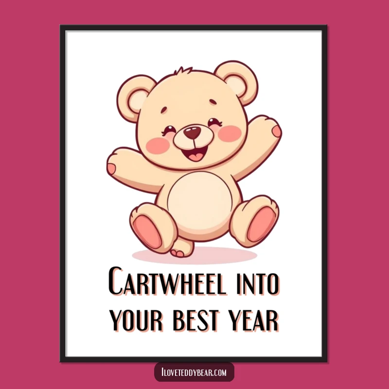 Free Printable Teddy Bear Wall Art: Funny Cartwheel Downloadable Decor