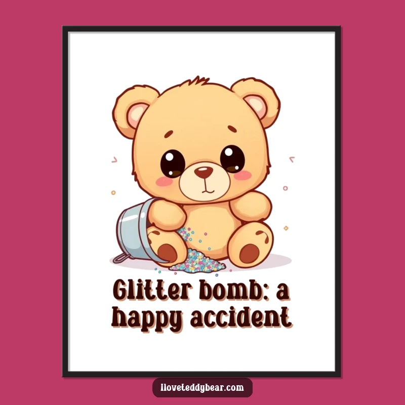 Free Printable Wall Art: Glitter Spill Teddy Bear Funny Downloadable Decor