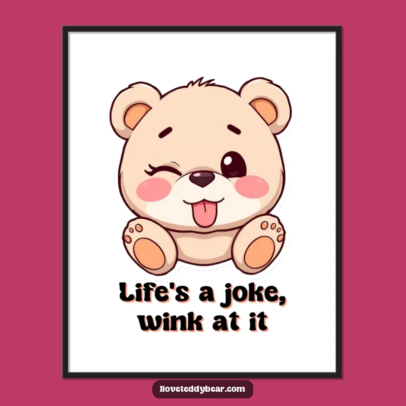 Free Printable Wall Art: Teddy Bear Cheeky Wink, Playful Downloadable Decor