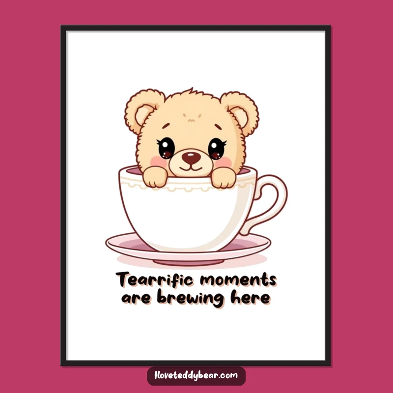 Free Printable Wall Art: Teddy Bear Teacup Peek, Funny Quirky Decor