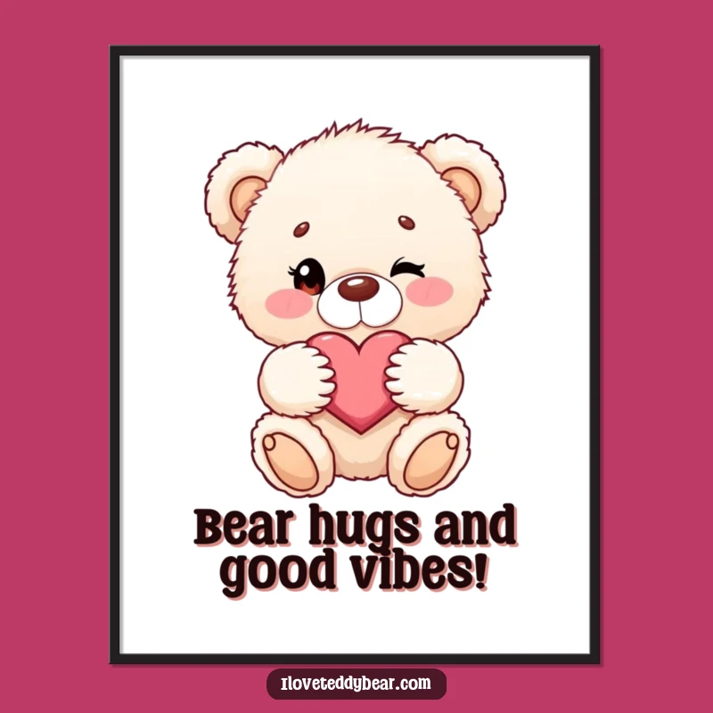 Free Printable Wall Art: Winking Bear with Heart Funny Downloadable Art for Home