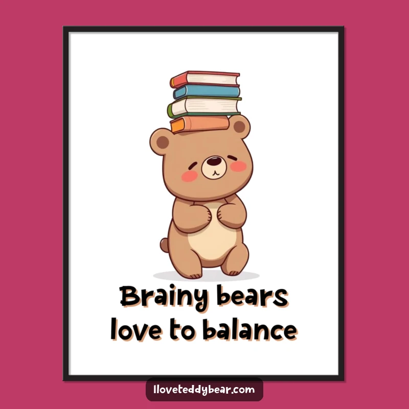 Funny Book Bear Wall Art Free Printable: Whimsical Study Decor Download