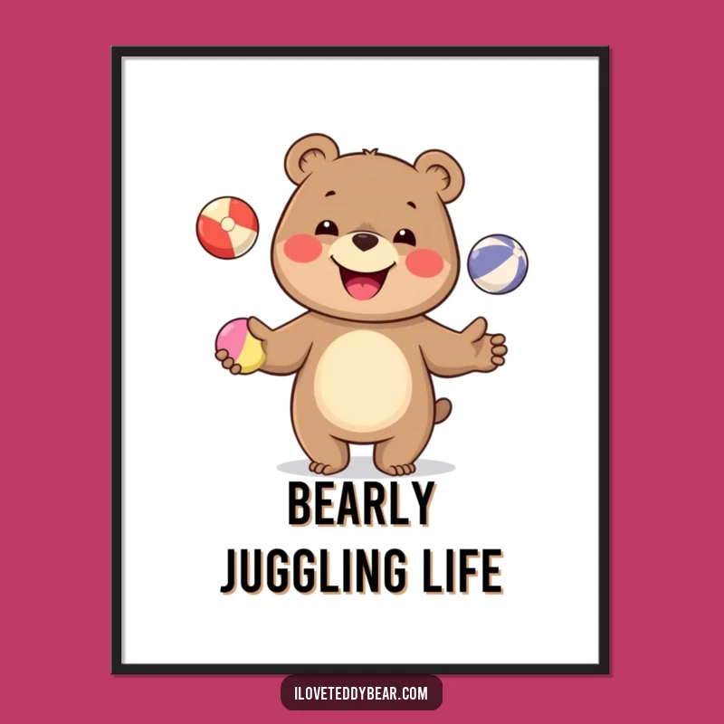 Funny Free Printable Wall Art: Juggling Bear Decor, Quirky Downloadable Art for a Cheerful Space