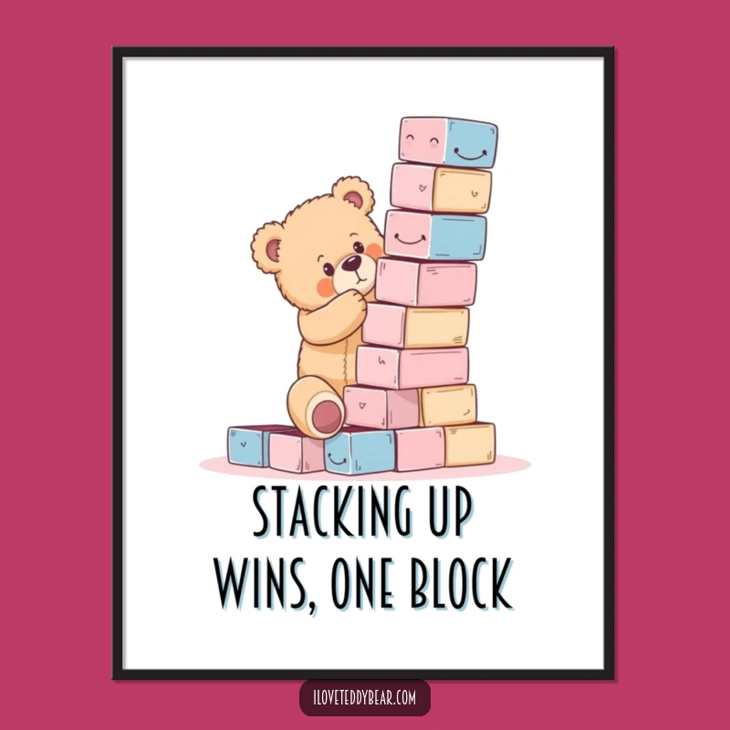 Funny Free Printable Wall Art: Teddy Bear Block Tower - Humorous Decor Download!