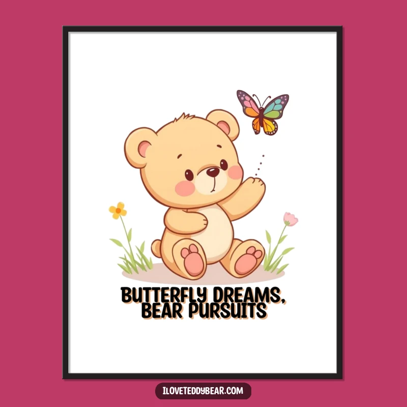 Funny Free Printable Wall Art: Teddy Bear & Butterfly Decor, Whimsical Downloadable Art for a Playful Space