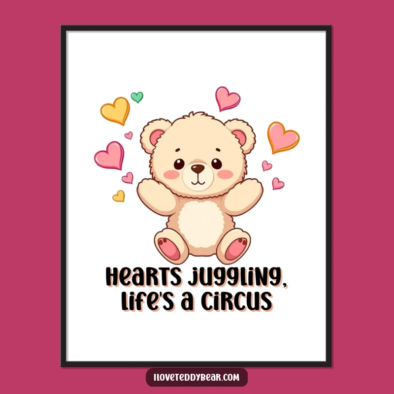 Free Printable Wall Art: Teddy Bear Hearts - Funny Downloadable Decor Gift
