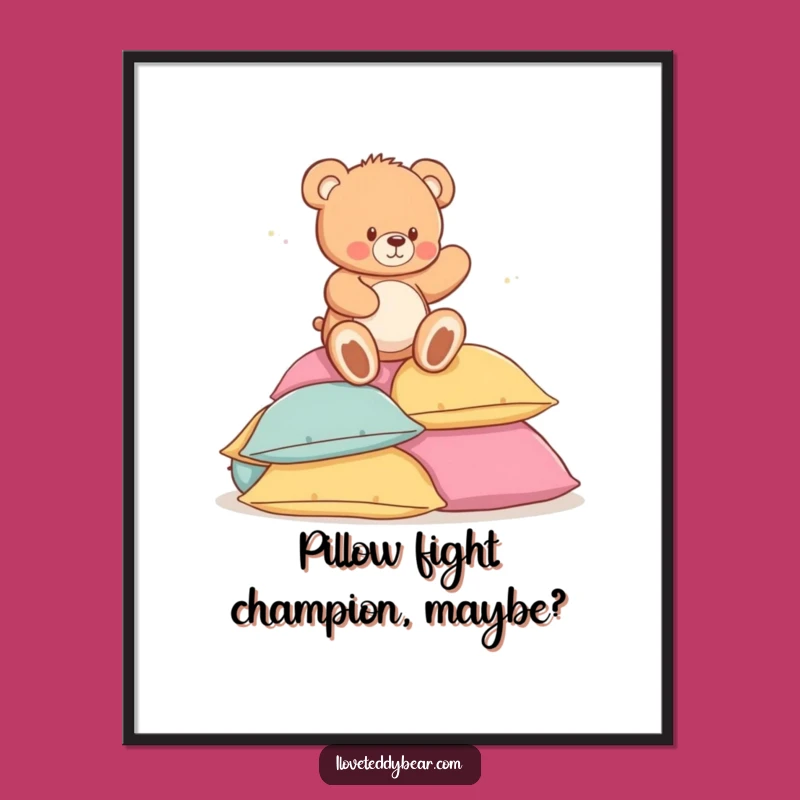Funny Free Printable Wall Art: Teddy Bear Pillow Frolic! Downloadable Art for Nursery