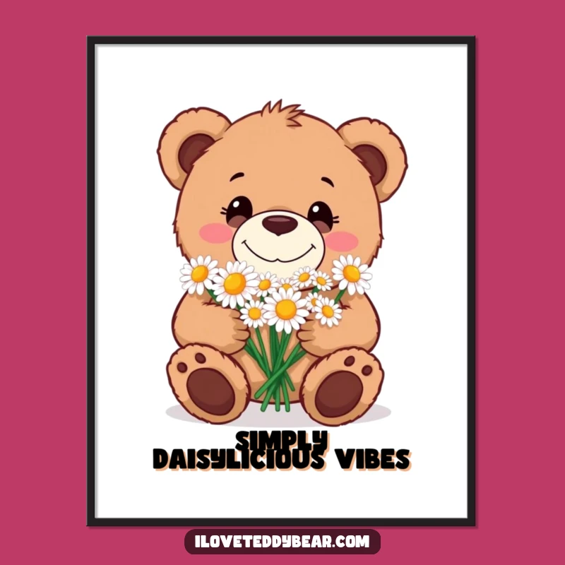 Funny Free Printable Wall Art: Teddy Bear Daisy Hug - Downloadable Sweet Decor