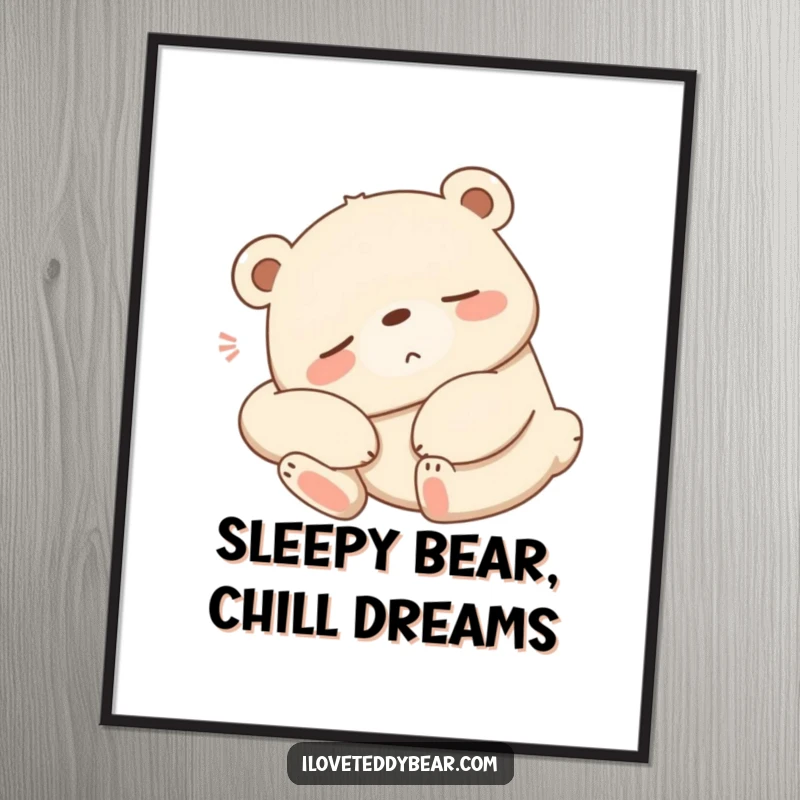 Funny Free Printable Wall Art: A sleepy bear stretching lazily with a big contented sigh, embodying peace and relaxation on your wall.