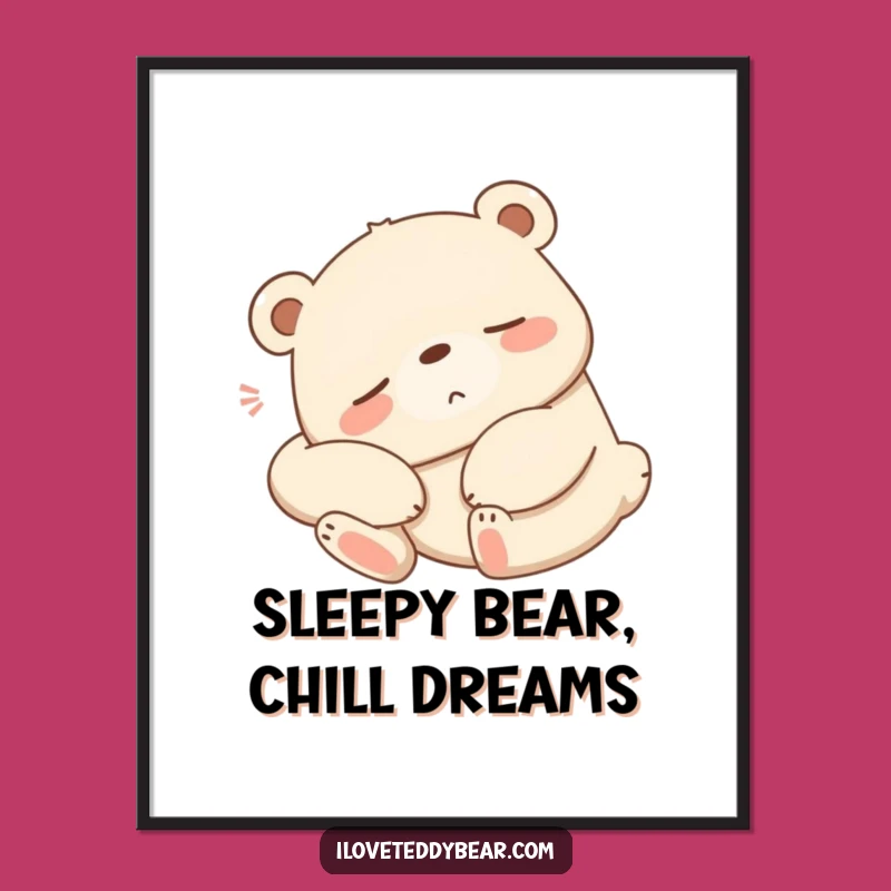 Free Printable Funny Wall Art: Sleepy Bear Relaxing, Cozy Vibes! Downloadable Home Decor.