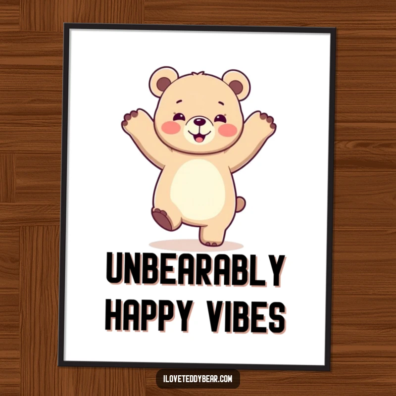 Funny Free Printable Wall Art: A bear with paws in the air dances with uninhibited joy and infectious enthusiasm.