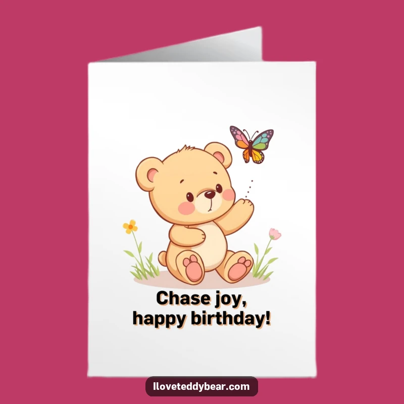 Free Printable Birthday Card: Teddy Bear & Butterfly, Playful Downloadable Gift for Kids