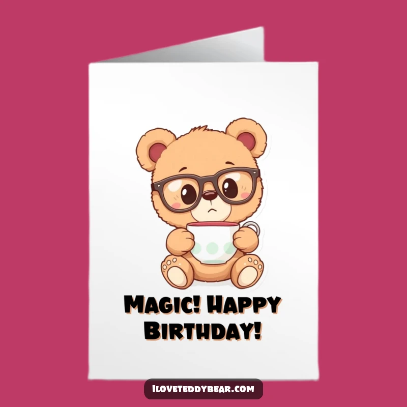 Free Printable Birthday Card: Surprised Teddy Bear Tea Time Downloadable Gift