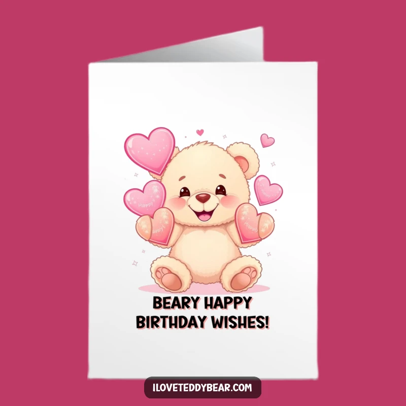 Free Printable Birthday Card: Teddy Bear Juggling Hearts, Love-Filled Birthday Gift