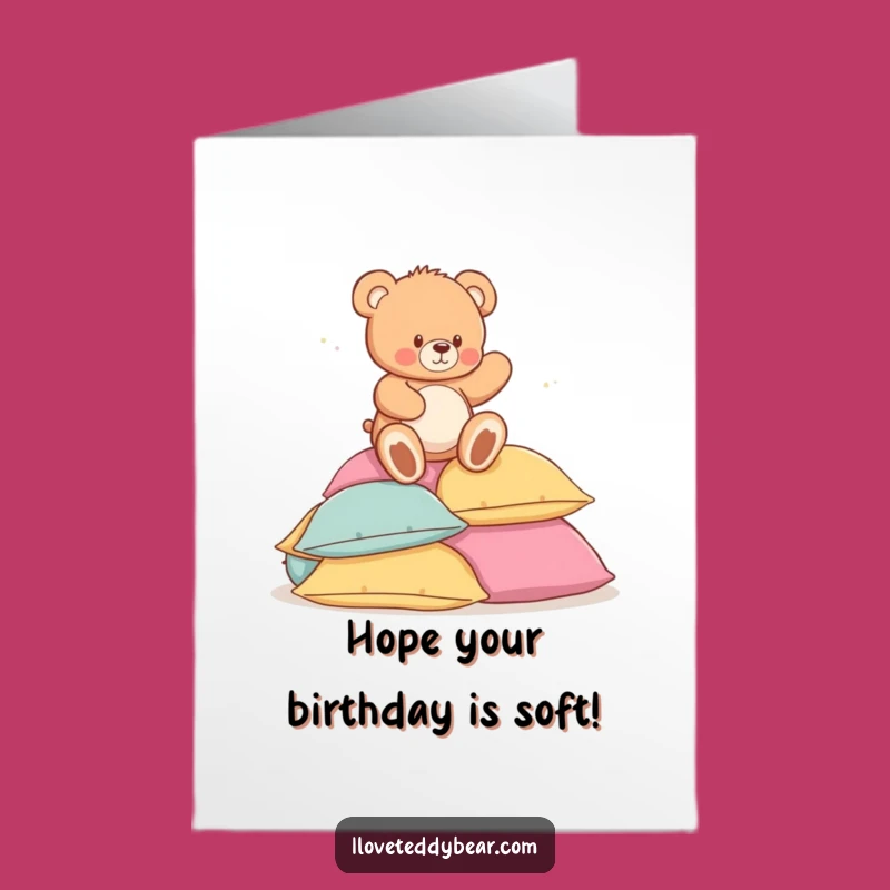 Free Printable Birthday Card: Teddy Bear Pillow Tumble! Funny Downloadable Gift for Kids