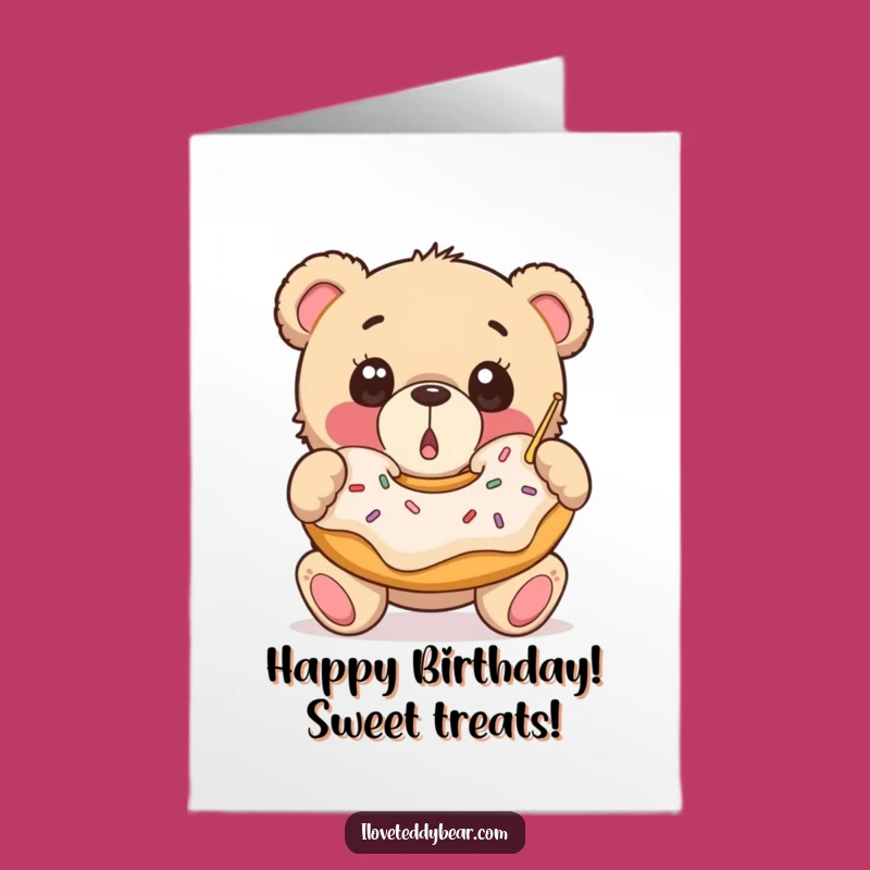 Free Printable Teddy Bear Donut Birthday Card: Funny Downloadable Gift for Sweet Celebrations