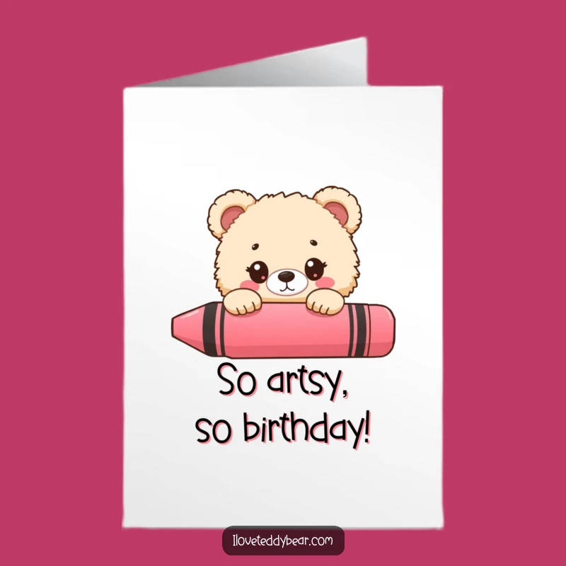 Free Printable Funny Bear Birthday Card: Adorable Fluffy Friend, Big Crayon Surprise! Downloadable Fun Gift.