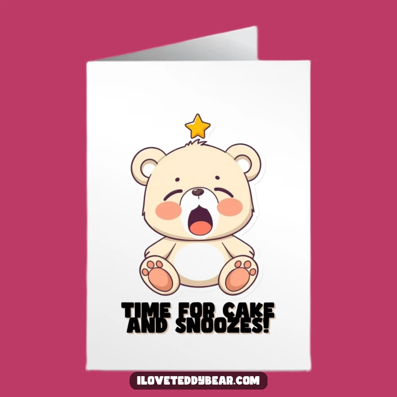 Free Printable Birthday Card: Sleepy Teddy Bear Dreamy wishes, Cozy Downloadable Gift