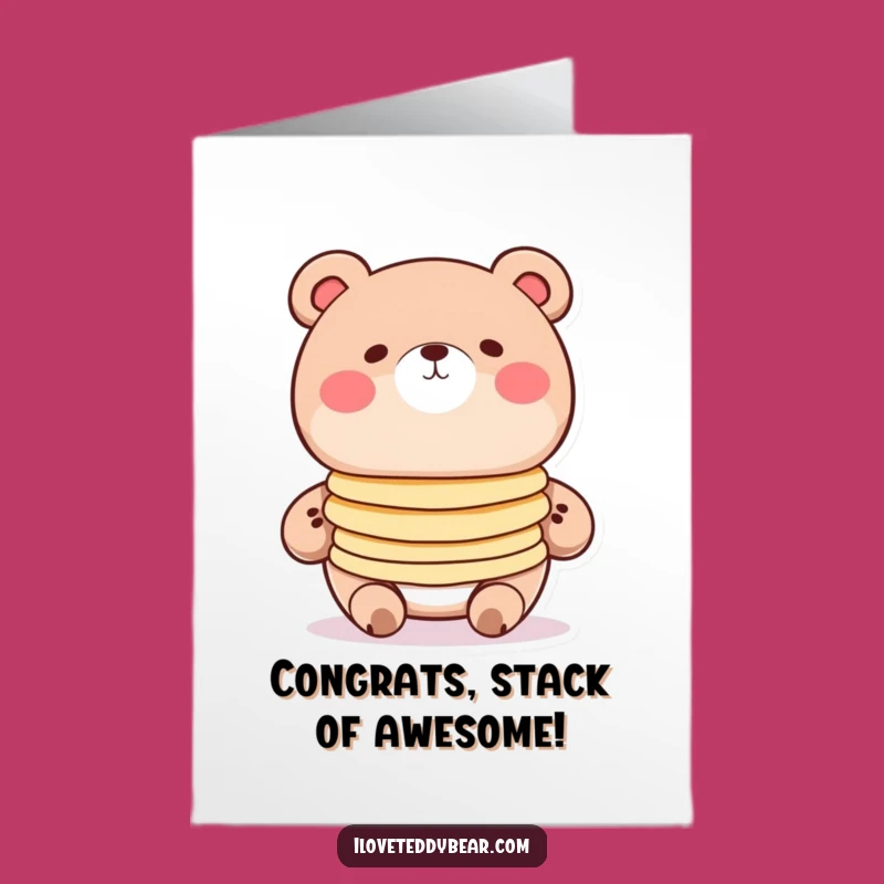 Free Printable Bear Congrats Card: Pancake Balance Master! Rosy Cheeks Cheer. Downloadable Gift.
