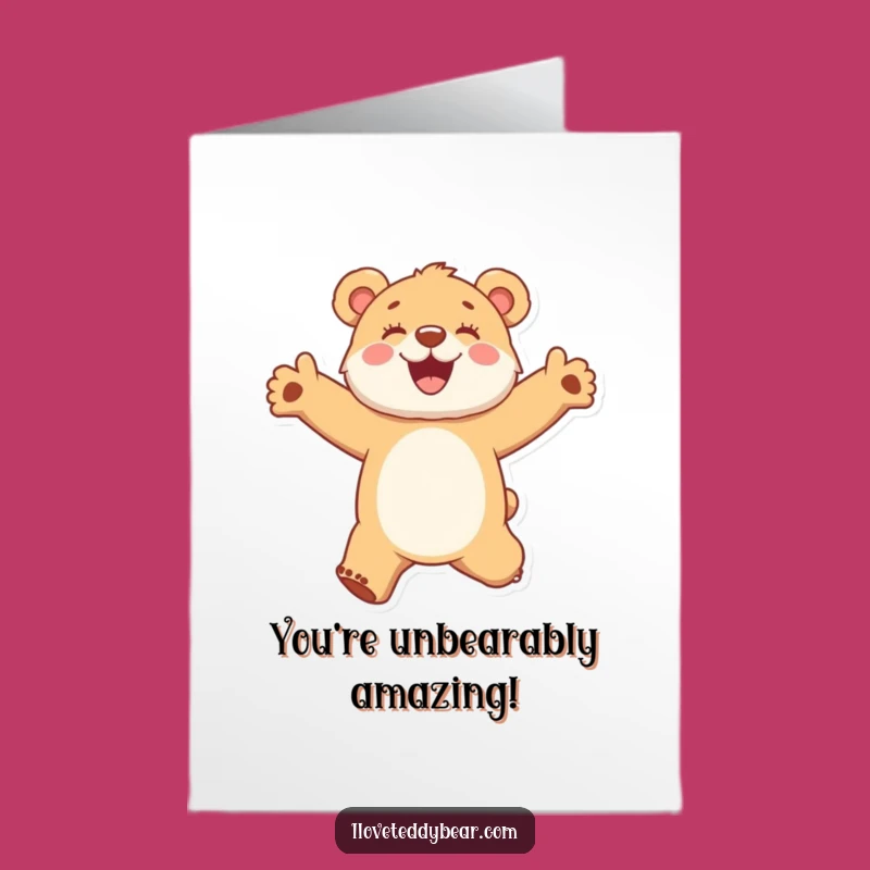 Free Printable Congrats Card: Joyful Bear Cub Jumping High Downloadable Art