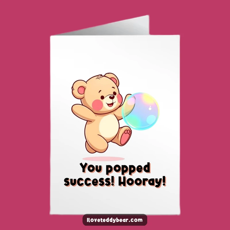 Free Printable Congrats Card: Joyful Teddy Bear Bubble Leap, Fun Downloadable Gift