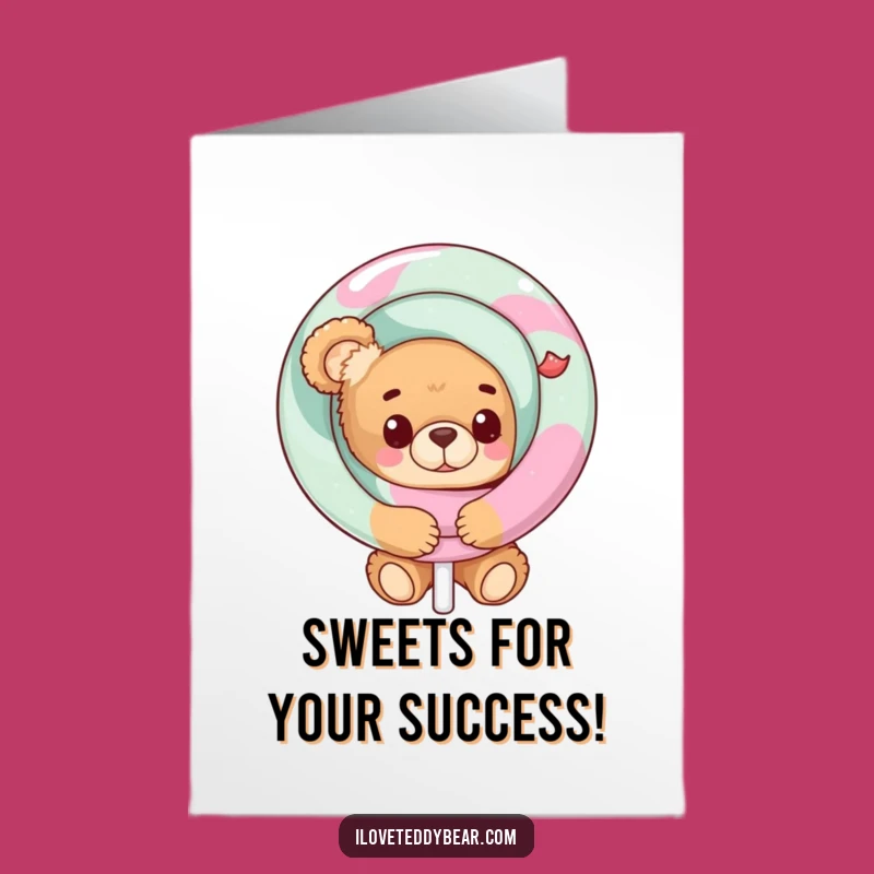 Free Printable Teddy Bear Lollipop Congrats Card - Sweet Achievement Downloadable Gift