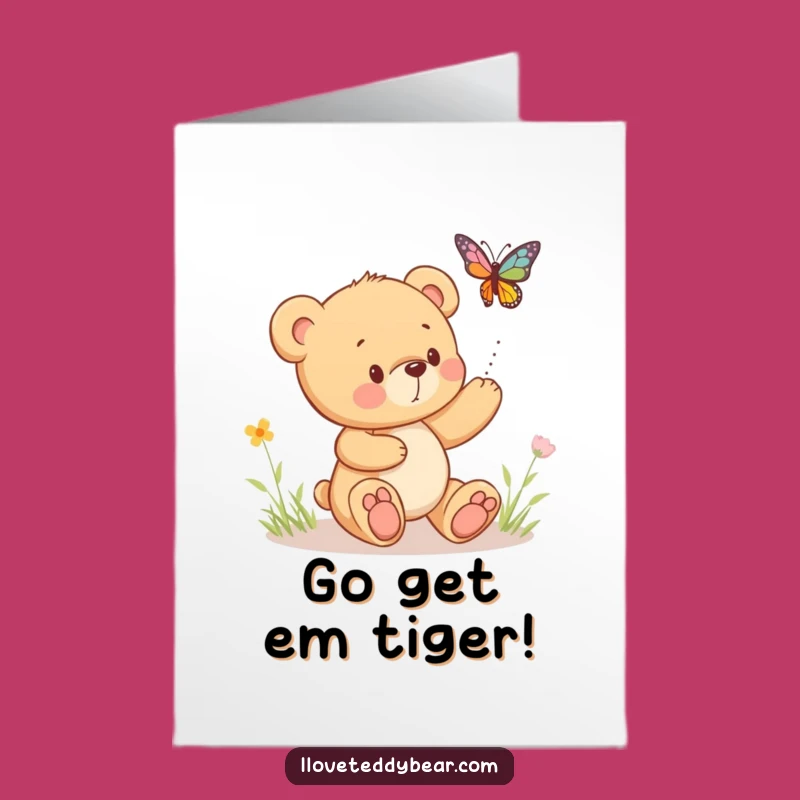 Free Printable Congrats Card: Teddy Bear & Butterfly, Playful Downloadable for Celebrating
