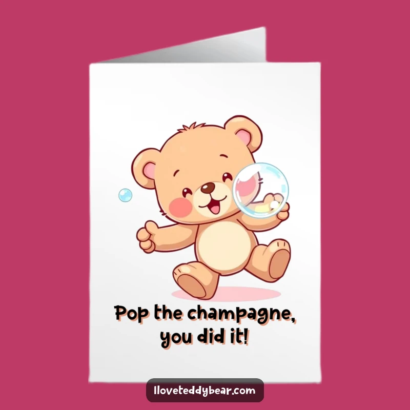 Free Printable Congrats Card: Silly Teddy Bear Bubble Chase Victory - Downloadable Gift