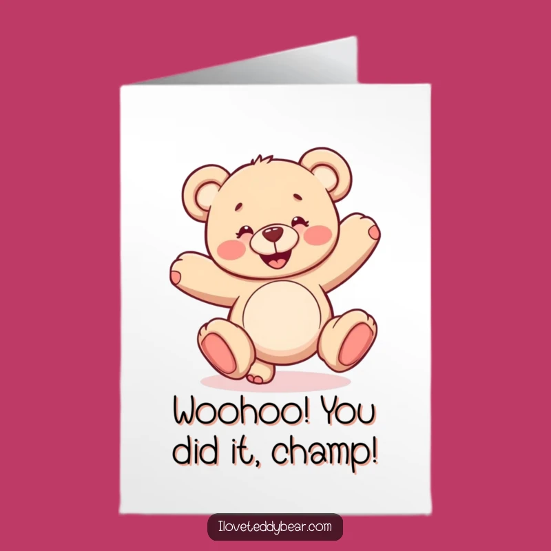 Free Printable Teddy Bear Congrats Card: Wobbly Cartwheel Downloadable for Victories
