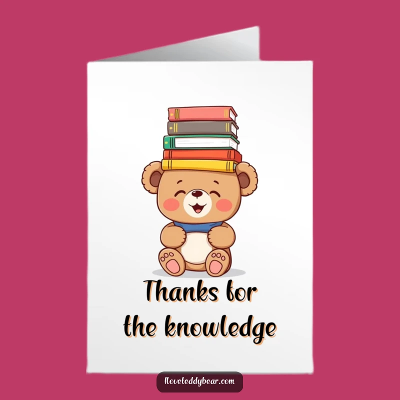 Free Printable Teddy Bear Thank You Card: Funny Downloadable Gift for Book Lovers