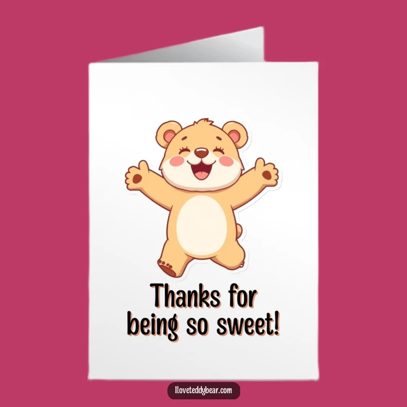 Free Printable Thank You Card: Happy Bear Cub Jumping Downloadable Art