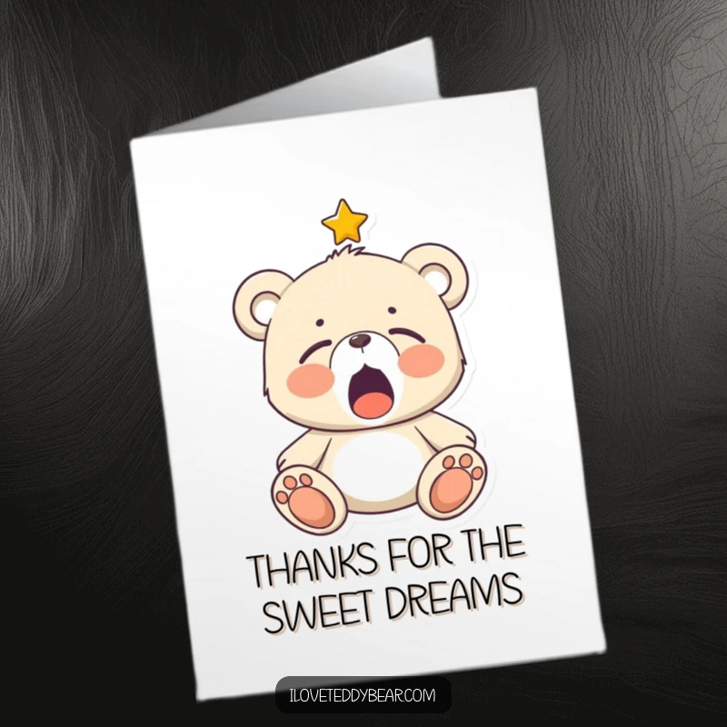 Funny Free Printable Thank You Card depicting a peaceful teddy bear yawning with a tiny star overhead.