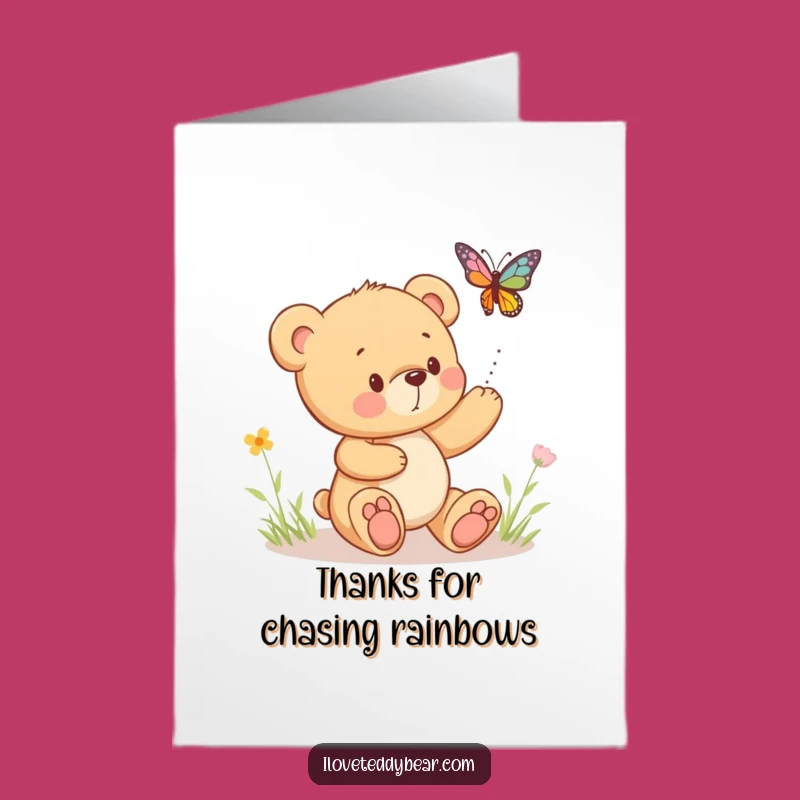 Free Printable Thank You Card: Teddy Bear & Butterfly, Sweet Downloadable to Show Gratitude