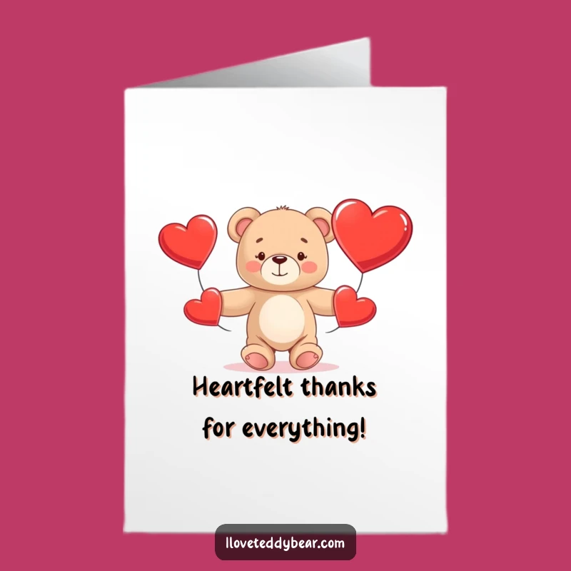 Free Printable Funny Teddy Bear Thank You Card - Heart Juggling Downloadable Appreciation Gift