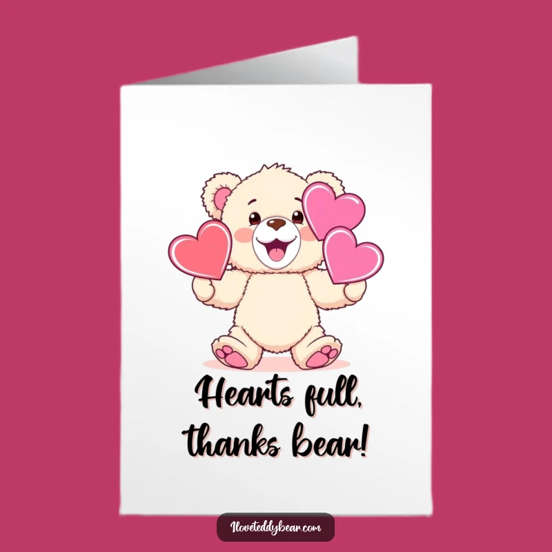 Free Printable Thank You Card: Teddy Bear Heart Juggler, Funny Downloadable Gift