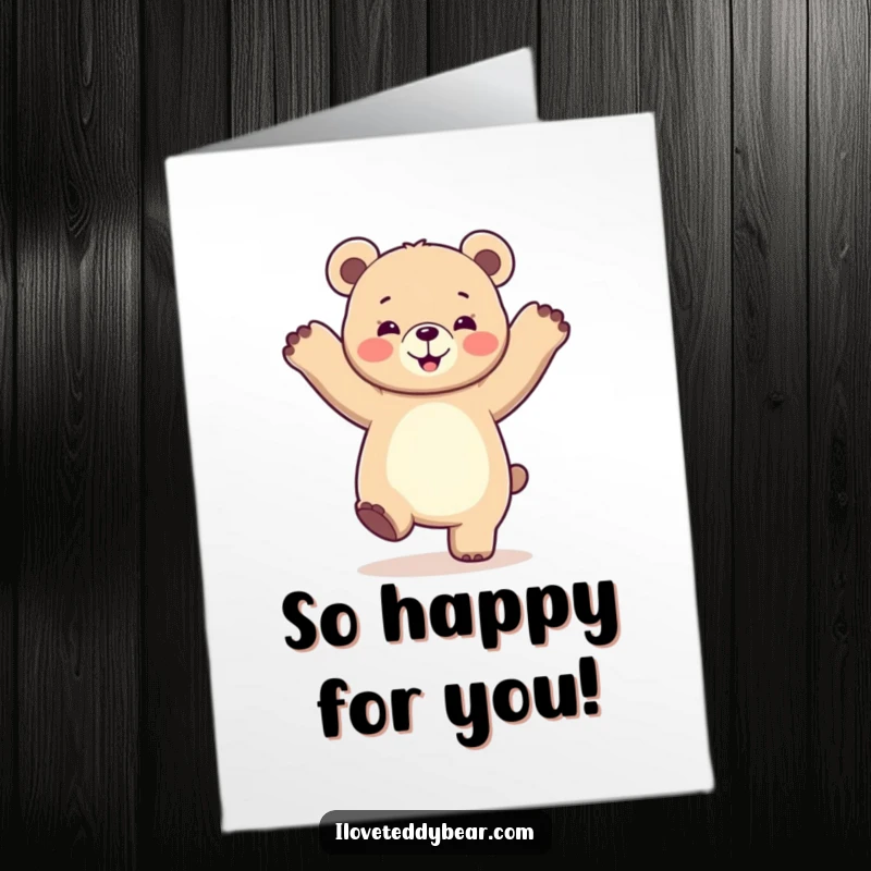 Funny Free Printable Thank You Card: A bear joyfully dances with its paws up, embodying pure gratitude and high spirits.
