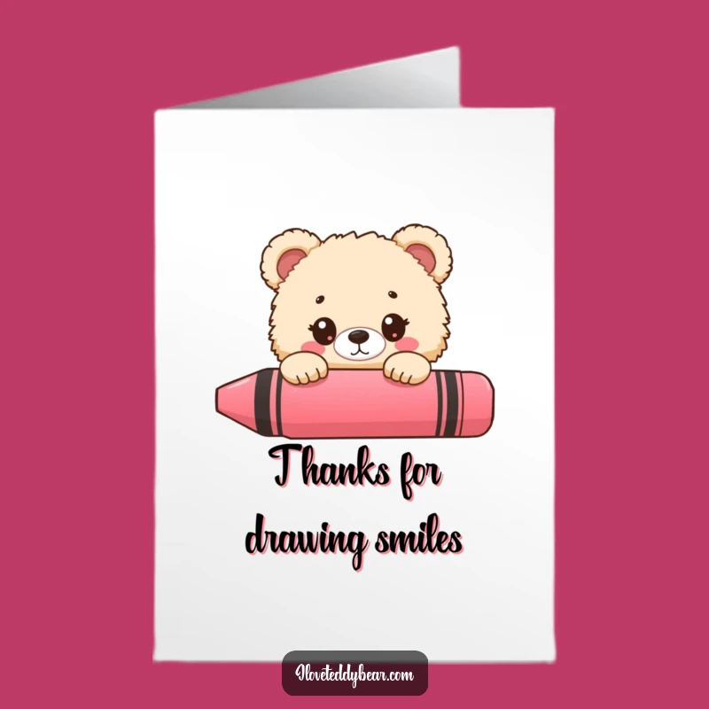 Free Printable Thank You Card: Fluffy Bear & Crayon, Artful Gratitude! Downloadable Funny Gift.