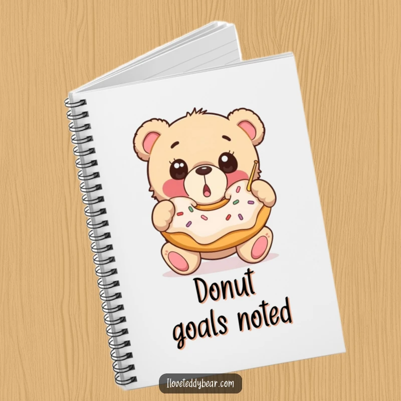 Funny Notebook: A surprised teddy bear with wide eyes catches a falling donut, inspiring sweet thoughts and delicious ideas.