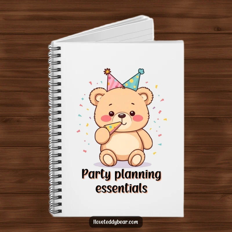 Funny Notebook: A plump teddy bear wearing a party hat blows a confetti horn, inspiring joyful note-taking and creative brainstorming sessions.