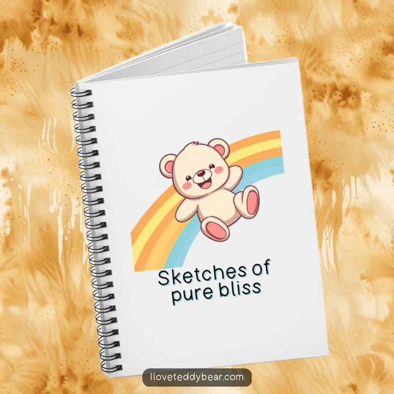 Funny Teddy Bear Notebook with a grinning bear sliding down a colorful rainbow, great for writing and doodling dreams.