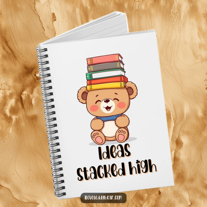Funny Notebook: A giggling teddy bear balances a stack of colorful books on its head, inspiring witty notes and creative writing.