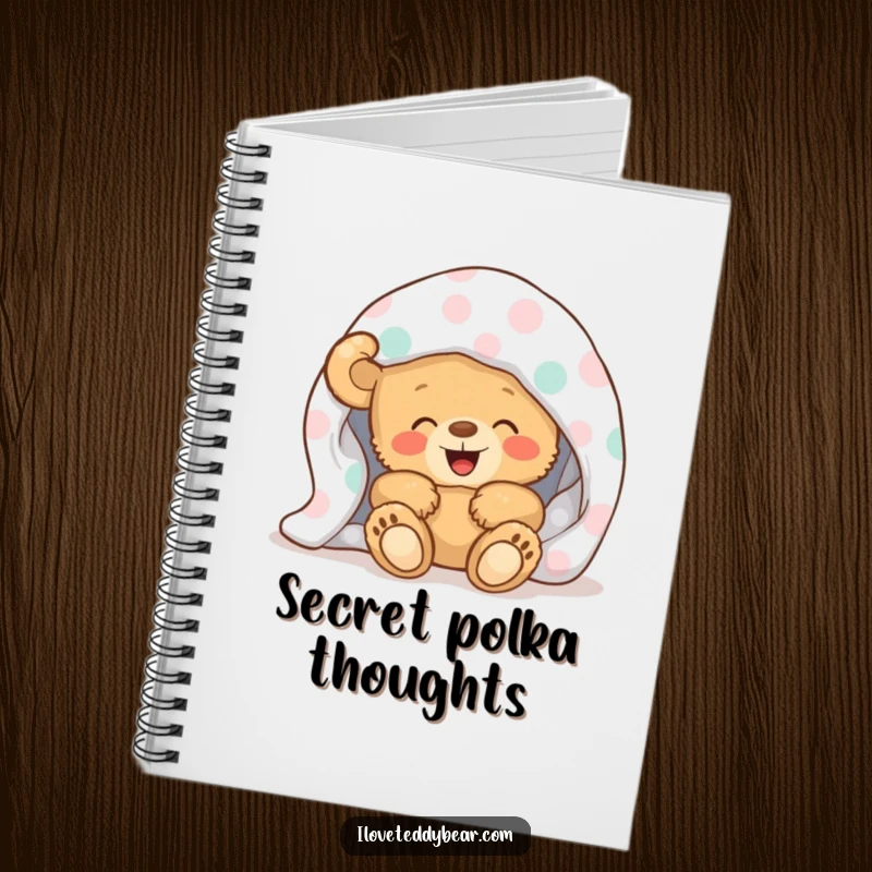 Funny Notebook cover with a teddy bear giggling under a polka-dot blanket, ready to hold your sweetest thoughts and doodles.
