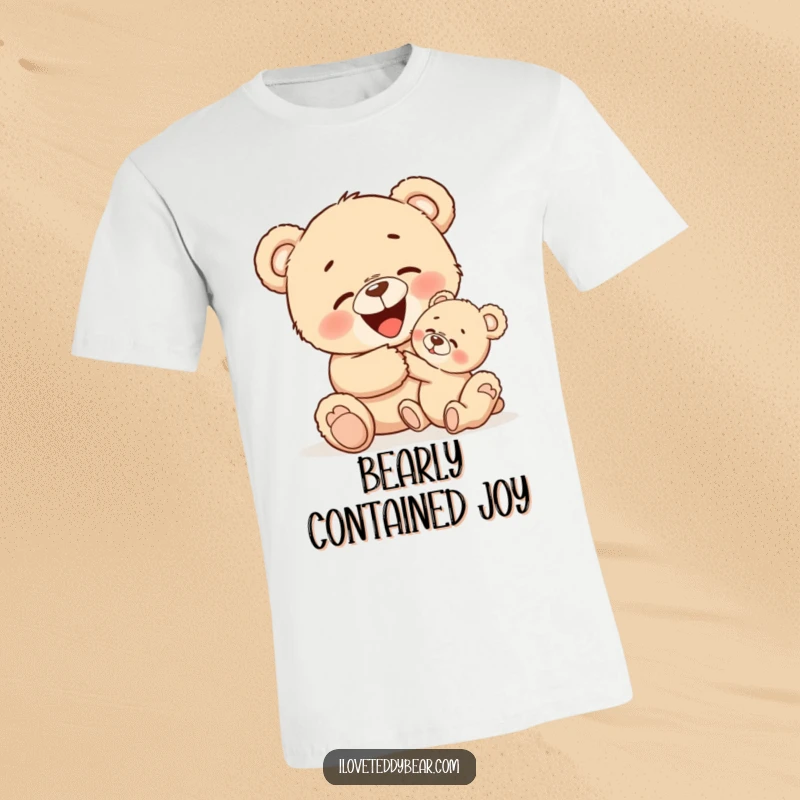 Funny t-shirt showing a tender moment where a teddy bear lovingly tickles a smaller bear, both erupting in fits of giggles.